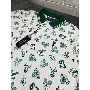 New Polo Ralph Lauren Shirt Mens XXL Tennis All Over Print Preppy Graphic Mesh